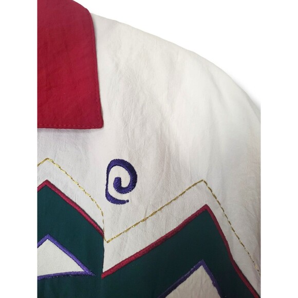 Vintage 80's Geometric Quarter Button Collared Pullover Top Sz L - Picture 9 of 14